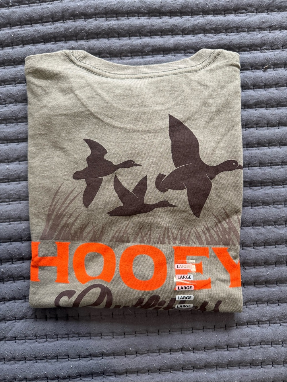 Hooey Olive Green Short-Sleeve Tee with Brown Duck Graphic and Orange Logo